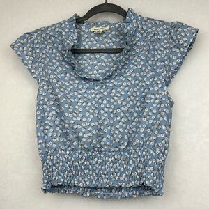 Monteau Los Angeles Floral Cropped Top Sz Small Smocked Waist